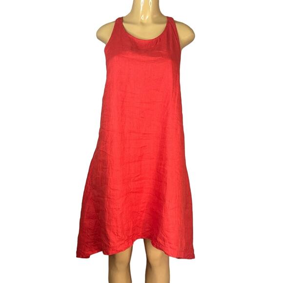 Banana Republic Linen Trapeze Sleeveless Dress High Low Blooming Red SZ 6 - Picture 1 of 11